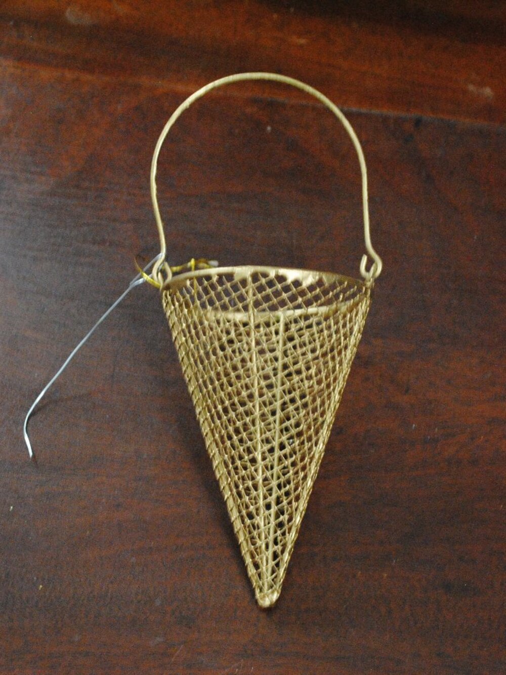 Vintage Small Metal Wire Conical Hanging Basket / Ornament